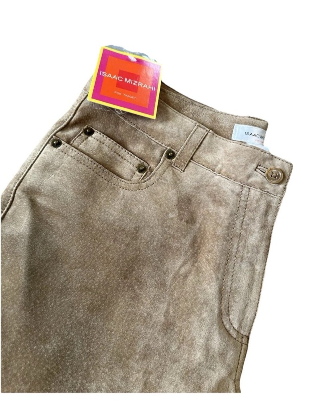 Y2K Isaac Mizrahi Suede Leather Pants 6 Tan Brown Bootcut Boho Streetwear Vtg